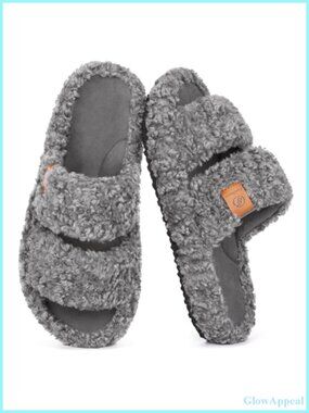 Women's Fuzzy Open Toe Slippers Memory Foam Faux Fur House Shoes